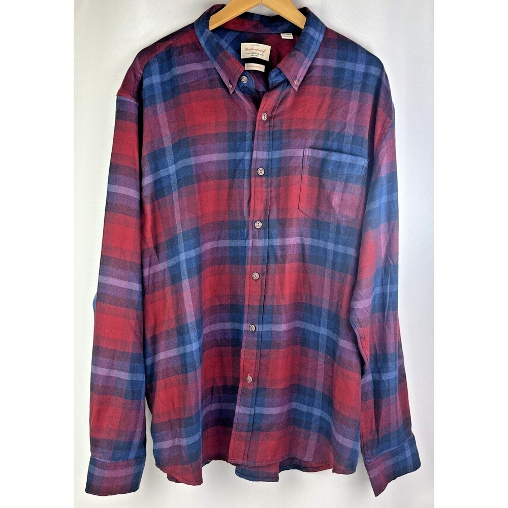 Weatherproof Vintage Navy Red Luxe Plaid Flannel Button Down XXL